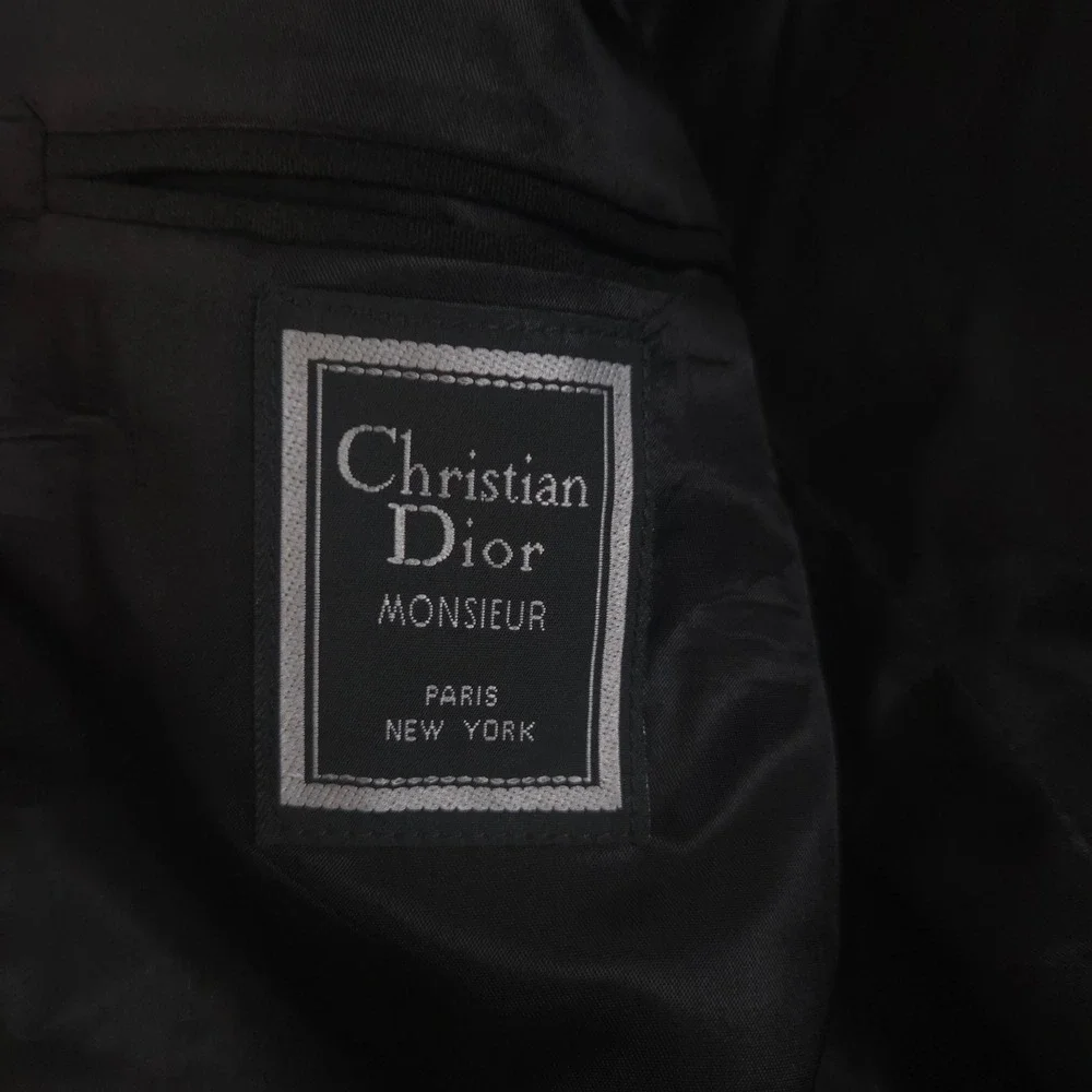 VINTAGE Christian Dior Tuxedo Mens 40R Black Peak Lapel Satin Trim Blazer 90s